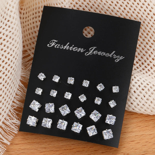 12 Pair/Lot White Shiny Wedding Stud Earrings Set for Women Men Crystal Jewelry Accessories Oorbellen Jewelry Earrings