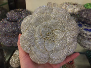 Rose Flower Pink/Green Rhinestones Evening Clutches Women Floral Yellow Crystal Evening Bags Bridal Wedding Party Clutch Purse
