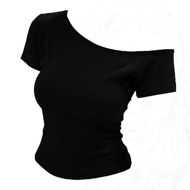 100% Ribbed Cotton Summer Off shoulder Top Women Slim fit Body Summer  Short sleeve T shirt  Female Sexy Basic Tees Korean Chic