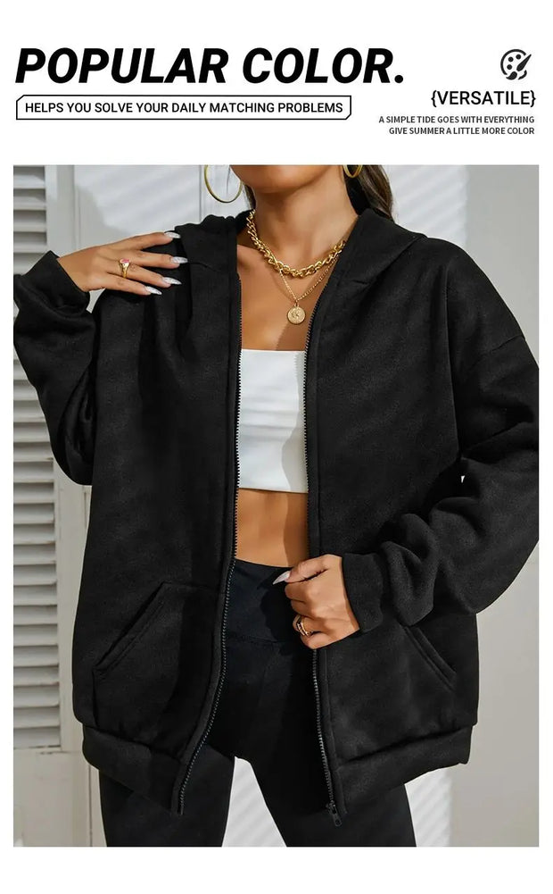 2025 Women Fleece Zip Up Hoodies Running Sports Sweatshirts Fashion Female Classic Casual Zipper Jackets Y2k Hip Hop Streetwear