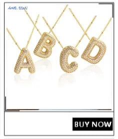 MHS.SUN Gold Plated Balloon 26 Letter Necklaces Copper Zircon Bubble Initial Pendant Chunky Women Personality Chain Jewelry