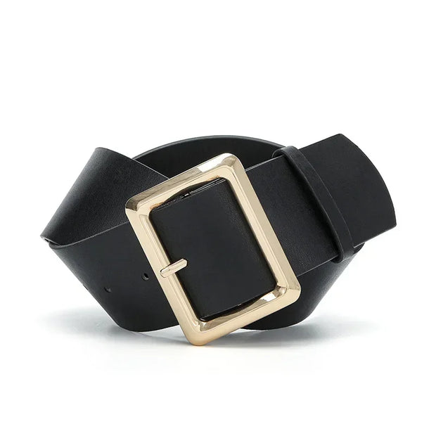 New Vintage Large Buckle Fashionable Women's Wide Belt Dress Decorative PU Women's Belt