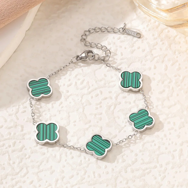 Fashionable New Style Four-Leaf Clover Stainless Steel 18K Gold-Plated Bracelet with Mother-of-Pearl, Non-Fading Jewelry