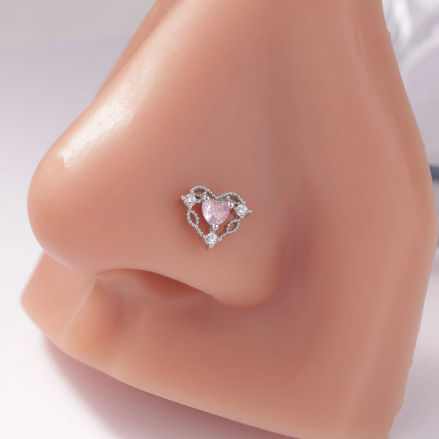 1Pcs Nose Rings Studs L Shaped Nose Rings for Women Heart Nose Nostrial Piercing Jewelry Valentine's Day Gifts