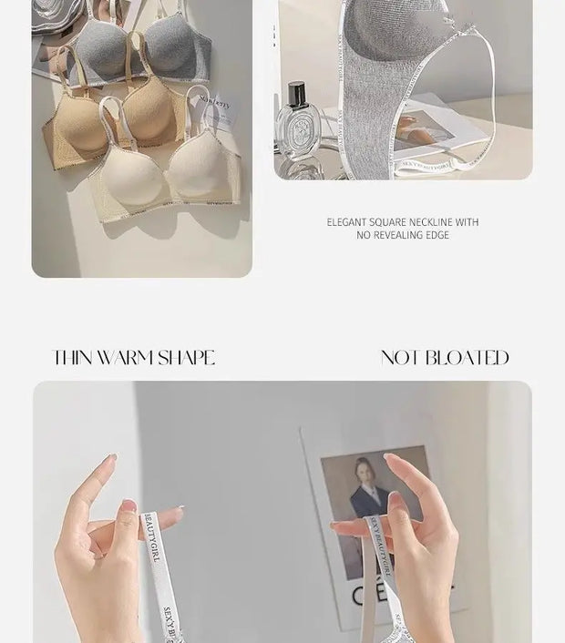 6cm Thickened Push-Up Bra for Small Chest Wireless No Steel Ring Anti-Slip Pads Seamless Invisible Adjustable Straps