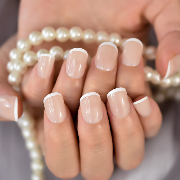 Nail Art Salon Oval Acrylic French Nail Kit Real Medium Length Grace Oval Fake Nails French 24 Tips