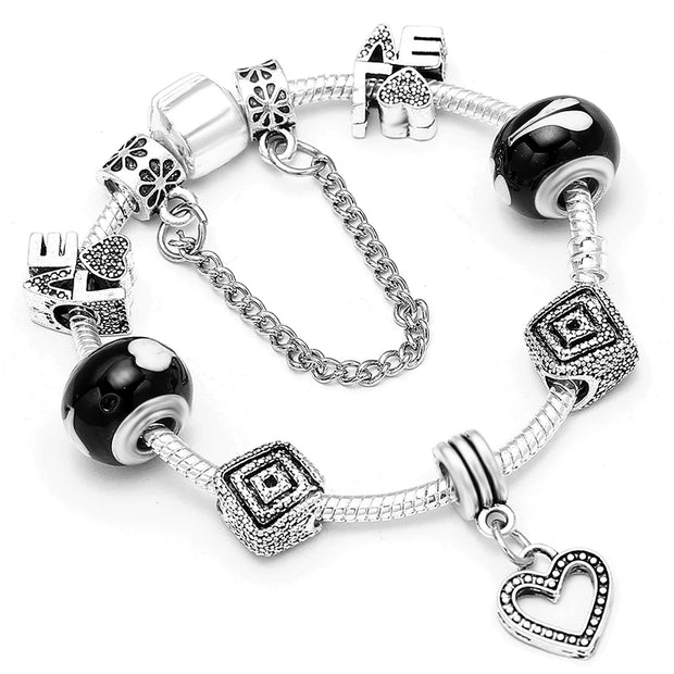 Silver Plated Charm Bracelet & Bangle With Key Lock Crystal Pendant Ball Bracelet For Women Wedding Valentine's Day Jewelry Gift