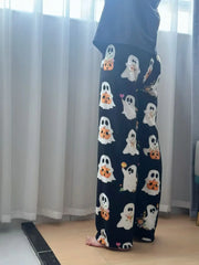 Halloween Hello Kitty Loungewear Pants Cartoon Flannel Pajama Autumn Winter Casual Loose Trousers Ghost Pumpkin Halloween Gift