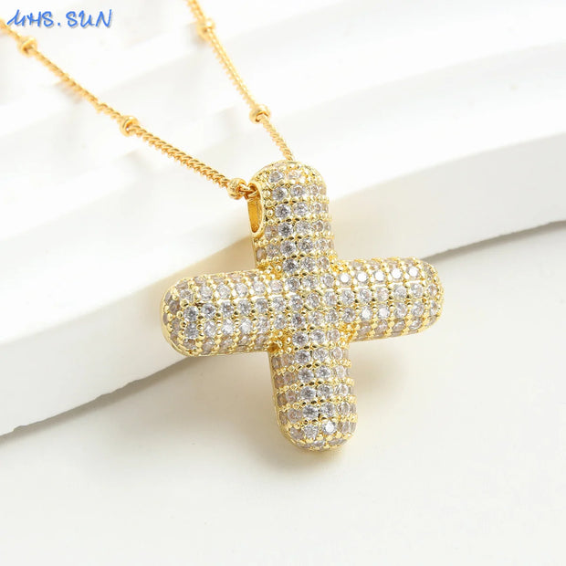 MHS.SUN Gold Plated Balloon 26 Letter Necklaces Copper Zircon Bubble Initial Pendant Chunky Women Personality Chain Jewelry