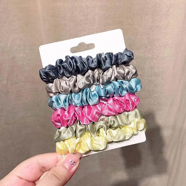 6PCS Elastic Hair Bands Elegant Solid Color Satin Pleated Scrunchies Woman small Ponytail Holder Hair ties Hair accessories