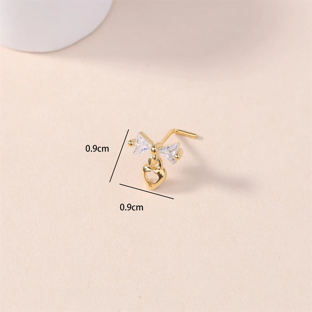 1Pcs Nose Rings Studs L Shaped Nose Rings for Women Heart Nose Nostrial Piercing Jewelry Valentine's Day Gifts