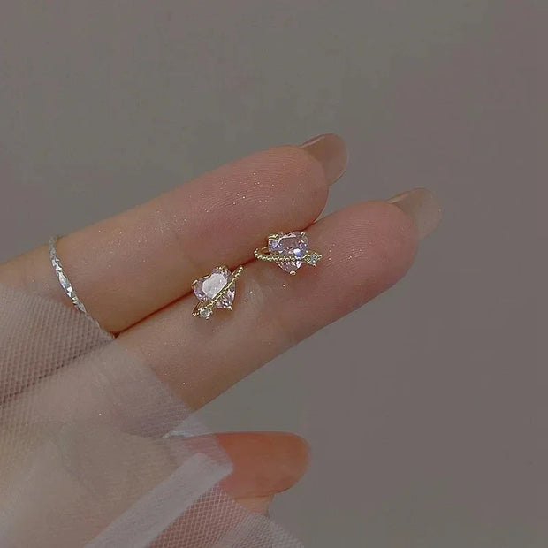 Fashion Romantic Crystal Butterfly Heart Stud Earring for Women Sweet Hypoallergenic Wedding Party  Jewelry Gifts