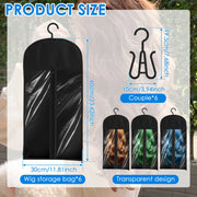 6/12 Pcs Hair Extension Holder Wig Storage PVC Window Dustproof Wig Storage Bags with Hanger Hair Extension Storage Black