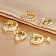 1PC 18K Gold Plated Stainless Steel Round Circle Earrings for Women Teens Cubic Zircon Star Leaf Hoop Earrings Piercing Jewelry