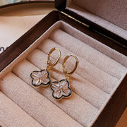 Cute Elegant Gold-Plated Copper Zircon Four-Leaf Clover Dangle Earrings for Women and Girls Wholesale