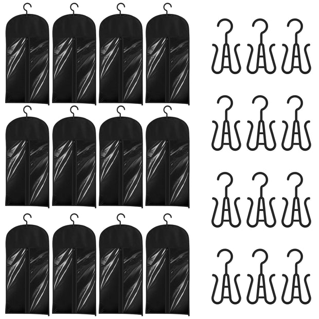 6/12 Pcs Hair Extension Holder Wig Storage PVC Window Dustproof Wig Storage Bags with Hanger Hair Extension Storage Black