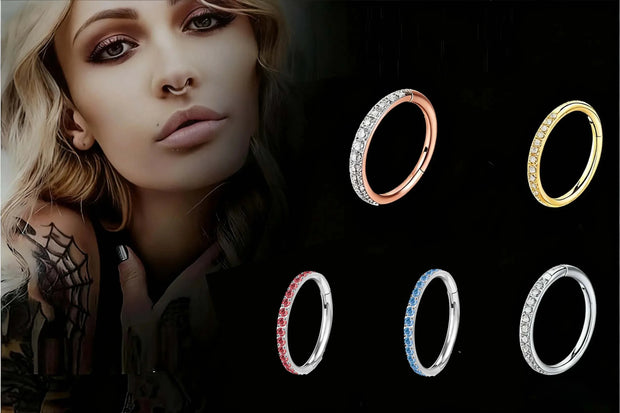 1PC G23 F136 Titanium Women's Round Earrings Nose Ring Hinge Clicker Open Diaphragm Nose Ring Fashion Lady Piercing Jewelry 16G