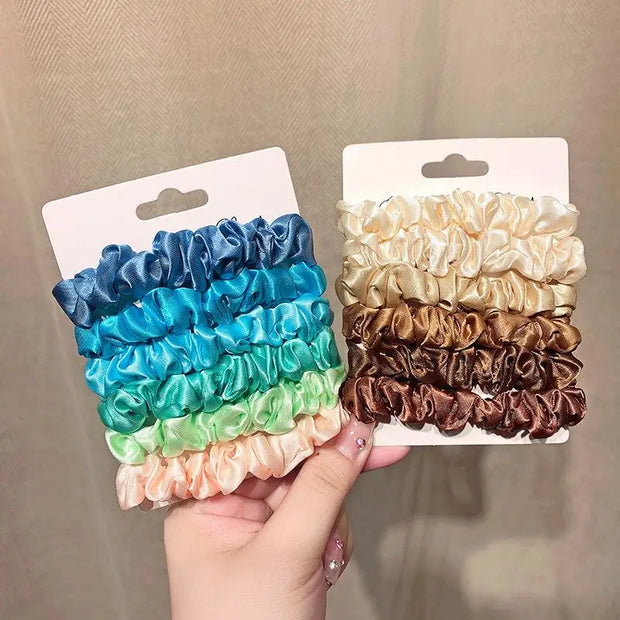 6PCS Elastic Hair Bands Elegant Solid Color Satin Pleated Scrunchies Woman small Ponytail Holder Hair ties Hair accessories