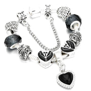 Silver Plated Charm Bracelet & Bangle With Key Lock Crystal Pendant Ball Bracelet For Women Wedding Valentine's Day Jewelry Gift