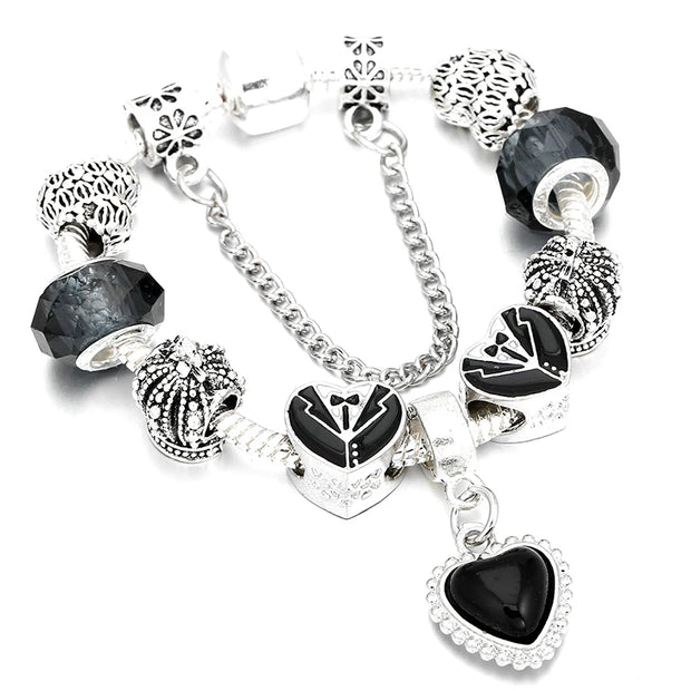 Silver Plated Charm Bracelet & Bangle With Key Lock Crystal Pendant Ball Bracelet For Women Wedding Valentine's Day Jewelry Gift