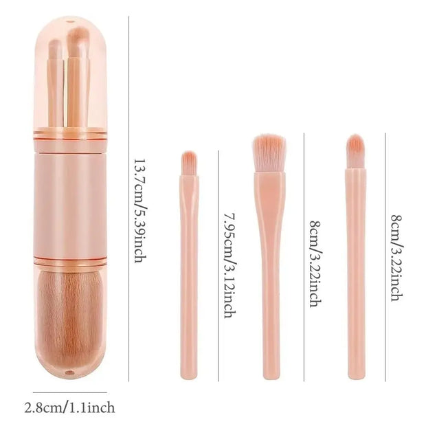 Portable Travel 4-in-1 Makeup Brush Retractable Cosmetic Brush Professional Foundation Blending Powder Eye Shadow Blush Brush