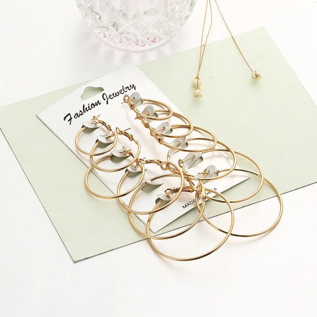 12Pairs/6Pairs Simple Punk Hoop Earrings Set Big Circle Earrings Jewelry for Women Girls Ear Hoops Earring Round Oversized