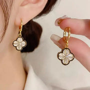 Cute Elegant Gold-Plated Copper Zircon Four-Leaf Clover Dangle Earrings for Women and Girls Wholesale