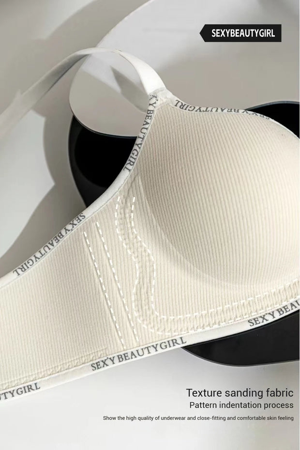 Trendy 2Pcs/Set Women's Seamless Solid Color Bras Sexy Letter Straps Wireless Push Up Underwear New Ladies Deep V Neck Brassiere