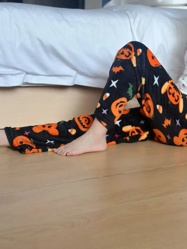 Halloween Hello Kitty Loungewear Pants Cartoon Flannel Pajama Autumn Winter Casual Loose Trousers Ghost Pumpkin Halloween Gift
