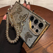 Glitter Butterfly Cases For Samsung S25 Ultra Luxury Hand Lanyard Cover For Galaxy S24Ultra S23 FE Plating Soft Anti-drop Case