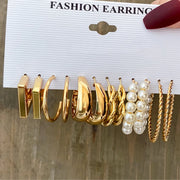 New 24 Pairs Earrings Set for Women Gold Color Bohemia Vintage Pearl Circle Geometric Hoop Earring Trendy Luxury Jewelry Gifts