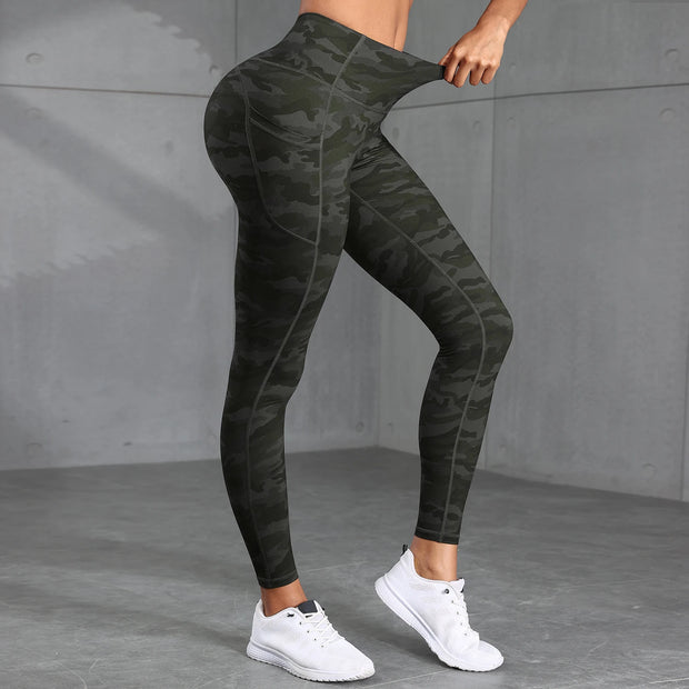 Women's Pockets Solid Color High-Waisted Yoga Hip Lift Pants Compression Leggings For Sports, Fitness, Running