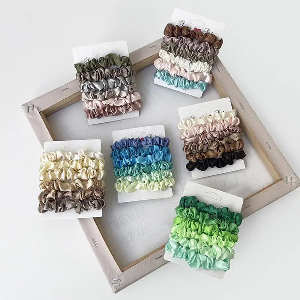 6PCS Elastic Hair Bands Elegant Solid Color Satin Pleated Scrunchies Woman small Ponytail Holder Hair ties Hair accessories