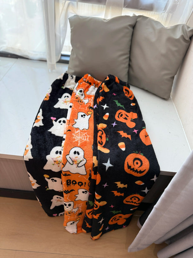 Halloween Hello Kitty Loungewear Pants Cartoon Flannel Pajama Autumn Winter Casual Loose Trousers Ghost Pumpkin Halloween Gift