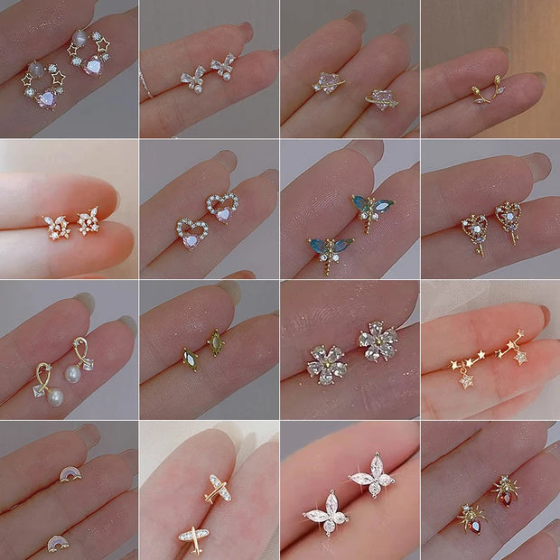 Fashion Romantic Crystal Butterfly Heart Stud Earring for Women Sweet Hypoallergenic Wedding Party  Jewelry Gifts