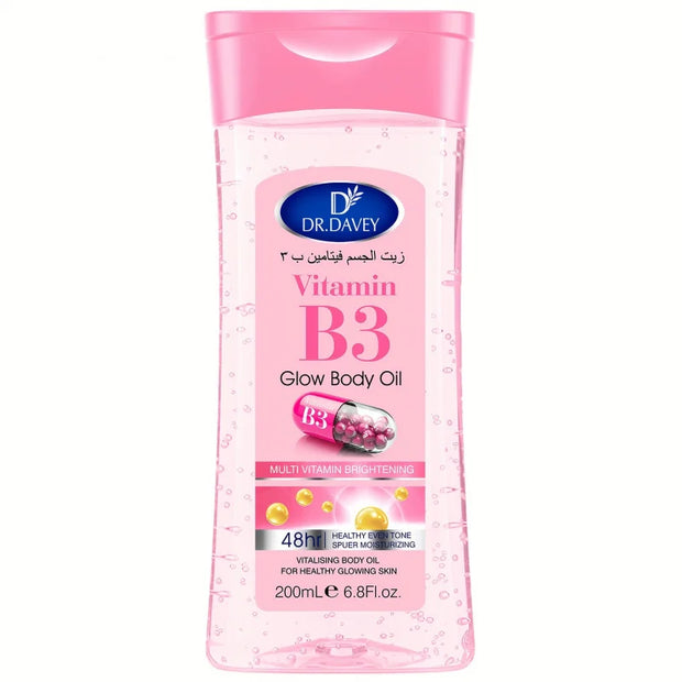 DR.DAVEY VitaminB3Glossy Body Oil，200Ml/6.8Fluid Ounce，Nourishing massage oil for all skin types，Contains glycerin，Basic Functio