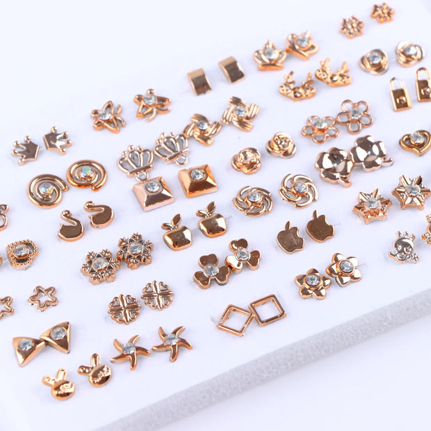 36Pairs/Lot Fashion Colorful Rhinestone Stud Earring Women Girls Animal Fruit Piercing Jewelry Wedding Party Gifts Mixed Style