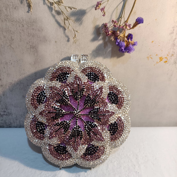 Rose Flower Pink/Green Rhinestones Evening Clutches Women Floral Yellow Crystal Evening Bags Bridal Wedding Party Clutch Purse