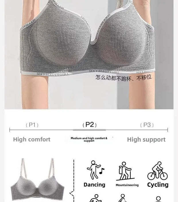 6cm Thickened Push-Up Bra for Small Chest Wireless No Steel Ring Anti-Slip Pads Seamless Invisible Adjustable Straps