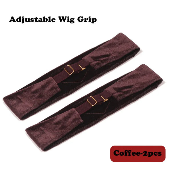 Nunify Wig Band Adjsutable Wtih Hooks Black Velvet Non Slip Wig Grip Headband For Wigs Hold Comfortable Edge Laying Scarf 2pcs