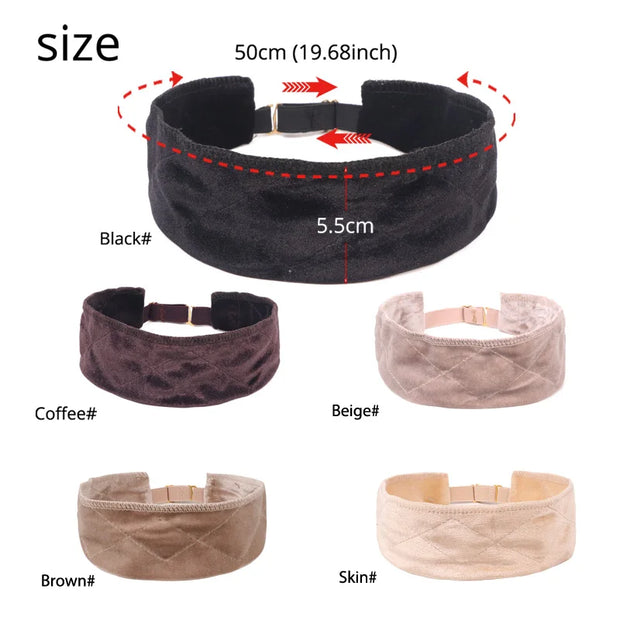 Nunify Wig Band Adjsutable Wtih Hooks Black Velvet Non Slip Wig Grip Headband For Wigs Hold Comfortable Edge Laying Scarf 2pcs