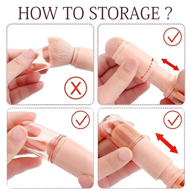 Portable Travel 4-in-1 Makeup Brush Retractable Cosmetic Brush Professional Foundation Blending Powder Eye Shadow Blush Brush