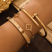 2PCS French Lucky Clover Bracelet Set For Women High Quality Stainless Steel INS Hot Selling Bracelet Charm Feeling Jewelry Gift