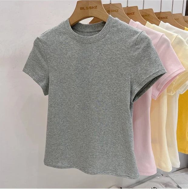 Zjaiss 2025 O-Neck Fashion T-Shirt Summer Sexy Basic Top Solid Short Sleeve Womens Tshirt Casual Korean Tee Streetwear