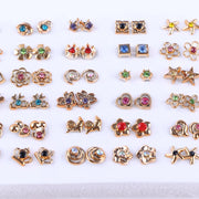 36Pairs/Lot Fashion Colorful Rhinestone Stud Earring Women Girls Animal Fruit Piercing Jewelry Wedding Party Gifts Mixed Style