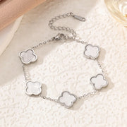 Fashionable New Style Four-Leaf Clover Stainless Steel 18K Gold-Plated Bracelet with Mother-of-Pearl, Non-Fading Jewelry