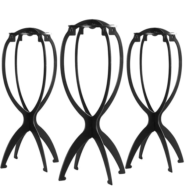 3 PCS Durable Folding Wig Stand for Solid Color Wigs - Stable Hair Clip and Display Tool, Hair Extension Holder