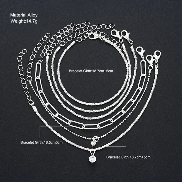 6Pcs 925 Sterling Silver Rhinestone Bracelets for Women Girls Luxury Korean Sparkling Starry Sky Charm Bracelets Party Jewelry