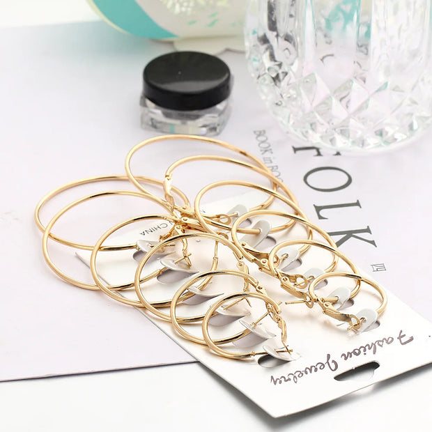 12Pairs/6Pairs Simple Punk Hoop Earrings Set Big Circle Earrings Jewelry for Women Girls Ear Hoops Earring Round Oversized