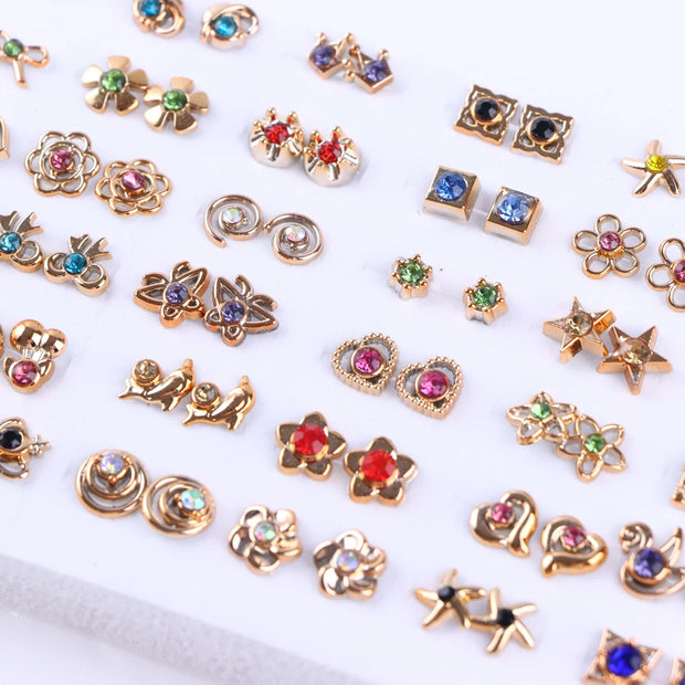 36Pairs/Lot Fashion Colorful Rhinestone Stud Earring Women Girls Animal Fruit Piercing Jewelry Wedding Party Gifts Mixed Style